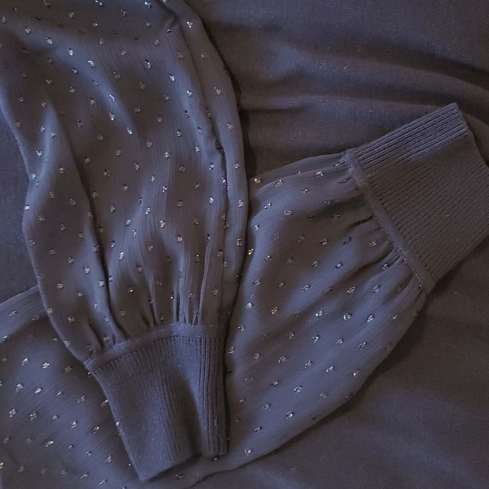 Navy, sheer sleeved sweater